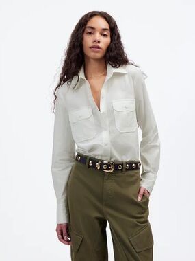 Madewell NWT Utility Pocket Button Up Shirt Size 2 in Eyelet White NEW